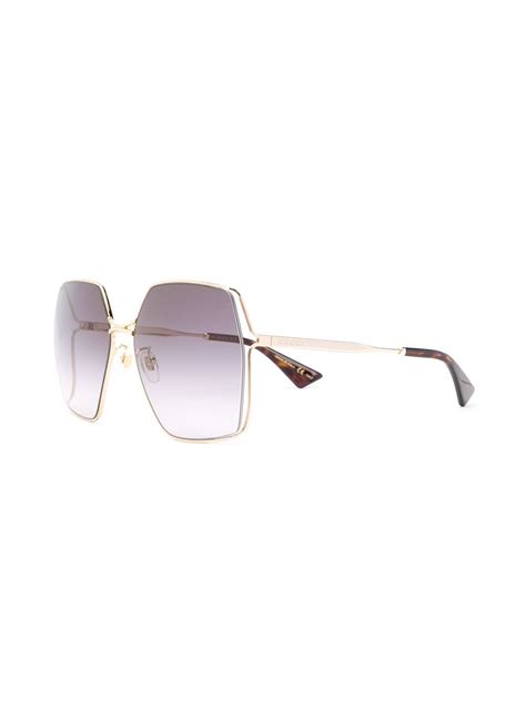 Gucci Oversized Hexagon Frame Gold Tone And Acetate Sunglasses In Black