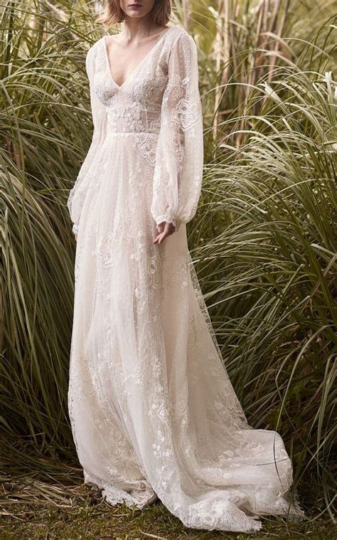 Costarellos Bridal Embroidered Lace Ethereal Gown Bohemian Wedding