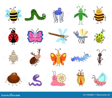 Funny Bugs Vector Cute Insects Isolated On White Background Stock