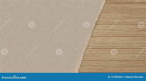 Torn Brown Texturing Paper Over A Wooden Plank Wall Stock Vector