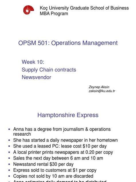 Opsm 501 Operations Management Week 10 Supply Chain Contracts