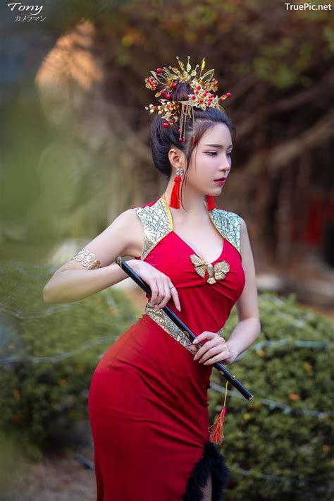 Sexy Chinese Girl Red Dress Traditional Thailand Hot Model Janet Kanokwan Saesim Ảnh đẹp