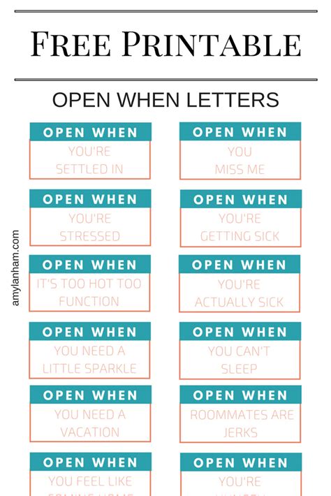 Open When Printable Open When Letters Open When Letters For