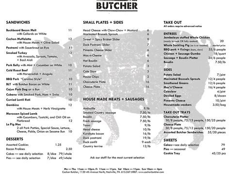 Butchers will be able to take various farm animal carcasses and portion them into special cuts of meat. cochon-butcher-nashville-menu | Nashville Guru