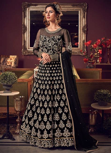 Black And Gold Heavy Embroidered Net Anarkali Indian Anarkali Dresses Designer Anarkali