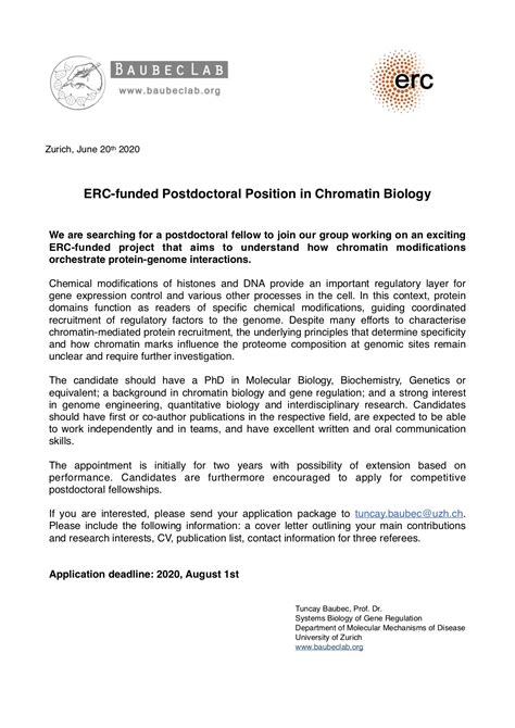 Postdoc Position Available In Our Lab BaubecLab