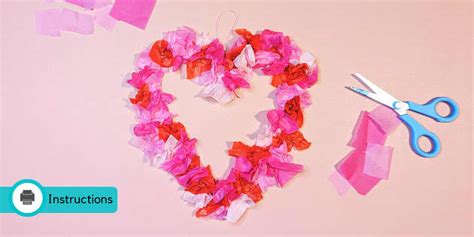 Tissue Paper Heart Wreath Valentines Day Crafts Twinkl