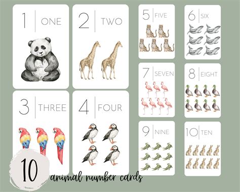 Printable Animal Flashcards Numbers Flashcards Animal Etsy