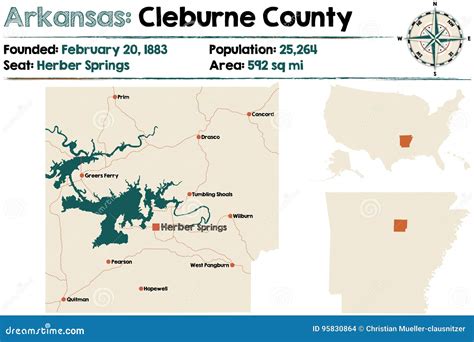 Arkansas Cleburne County Map Vector Illustration