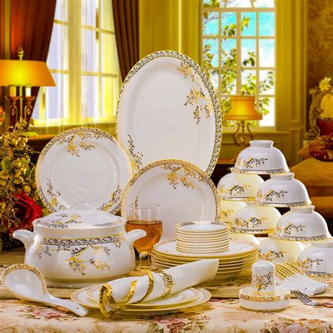 56pcs Dinnerware Set Bone China Tableware Dishes Plates Ceramic