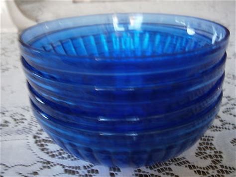 Depression Era Hazel Atlas AURORA Cobalt Blue Glass Cereal Bowls FOUR