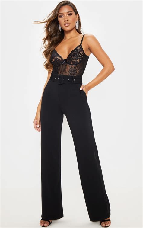 Black Belted Wide Leg Trouser Trousers Prettylittlething