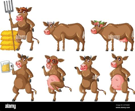 Juego De Diferentes Vacas Lecheras En Ilustraci N De Estilo De Dibujos