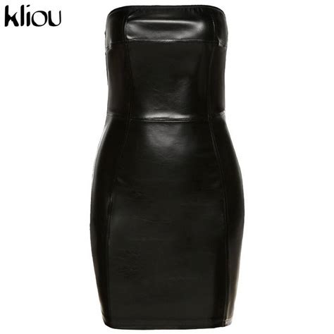 2022 Sexy Backless Club Party Short Dress Solid Black Wet Look Latex Bodycon Faux Leather Push