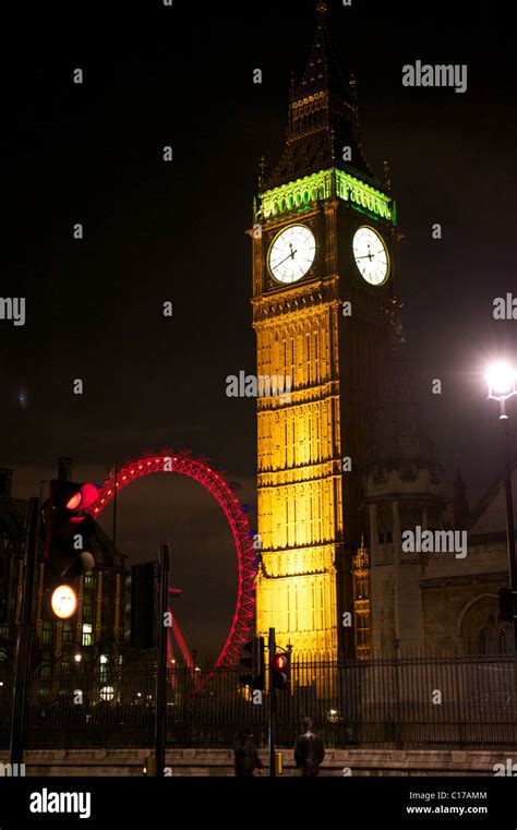 Big Ben And London Eye At Night Stock Photo Alamy