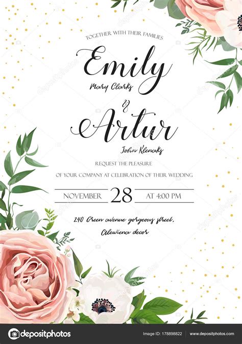 Wedding Floral Invite Invitation Card Design Rose Pink