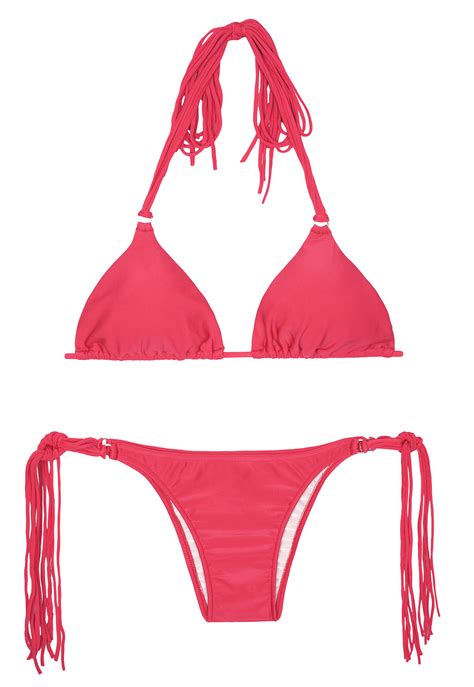 Rio De Sol Long Fringe Dark Pink Triangle Bikini Franja Frutilly