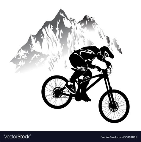 Silhouette A Cyclist Riding A Mountain Bike Vector Image