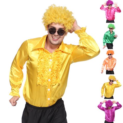 mens 1970 s disco ruffle shirts adults fancy dress costume 70 s frilly top 1960s ebay