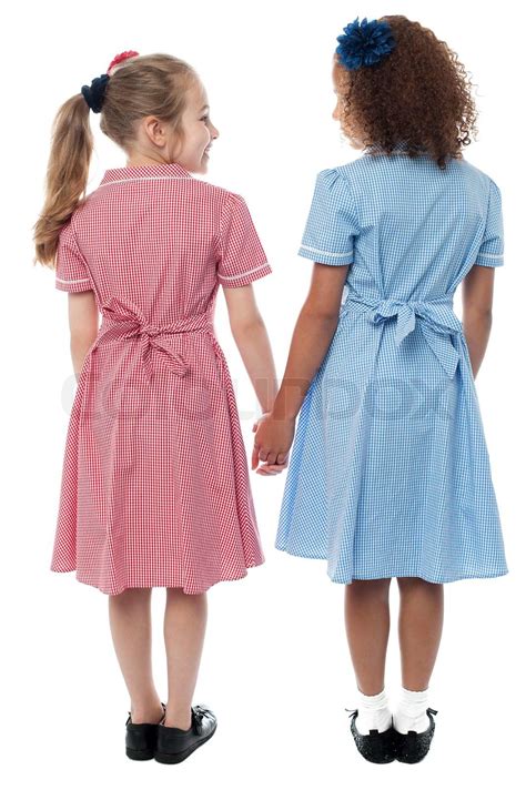 Back View Of Girls In School Uniform Stock Image Colourbox