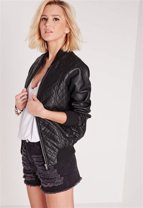 Lyst Missguided Quilted Faux Leather Bomber Jacket Black