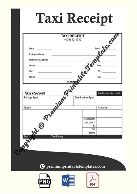 Taxi Receipt Template Pack Of 5 Etsy Uk