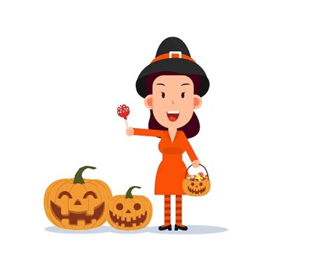 premium vector girl celebrate halloween wears withch costume happy halloween day