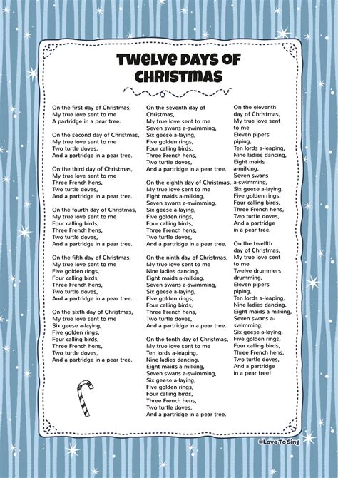Days Of Christmas Song Lyrics Printable Printable Gardening Guidebook