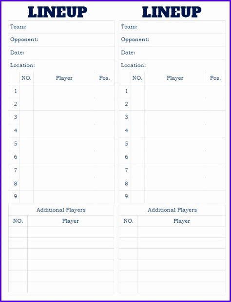 Class on lineup management, dealing with substitutions, courtesy runners, flex, dp, and ep. 8 Baseball Lineup Excel Template - Excel Templates