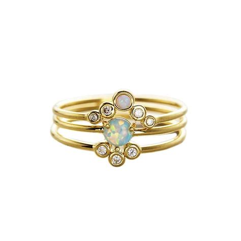 Tai Jewellery Triple Gold And Opal Stack Rings Cheap Holiday Party
