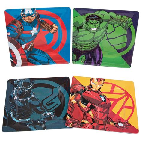 Marvel Avengers Plate Set Of 4 Black Panther Captain America Iron