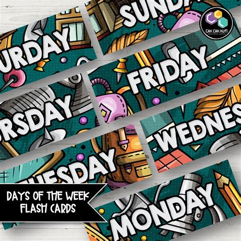 Flash Cards Days Of The Week Headers Bold Green Digital Download
