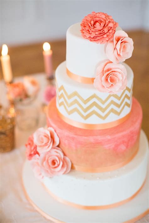 Peach Gold Luxury Wedding Inspiration Wedding Cake In 2019 Coral
