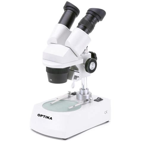 Always carry it with two hands to prevent dropping or bumping anywhere. Optika ST-30-2LR, 20x-40x, binocular dissecting microscope