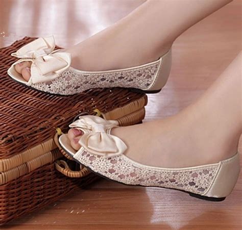 Details About Ivory Open Toe Silk Satin Lace Bow Flat Ballet Wedding