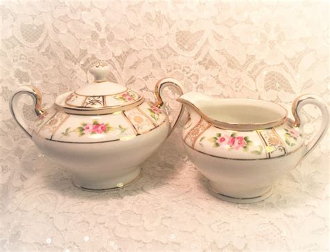 Nippon Hand Painted Lidded Sugar Bowl And Creamer Roses Etsy