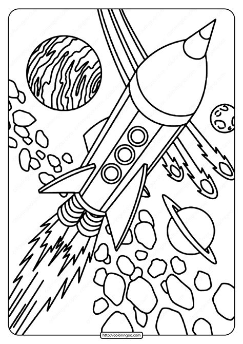 Is his room full of spaceships, & rockets posters? Free Printable Rocket in Space Pdf Coloring Page