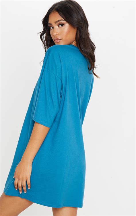 Pltpetrol Blue Aw19 Oversized T Shirt Dress Prettylittlething Usa