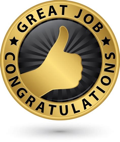 Great Job Golden Thank You Label With Thumb Up Vector Illustrat Stock