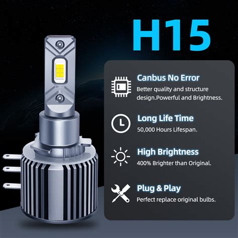High Quality New Super Bright Lights Bulbs Kit H15 Canbus 6000k Drl