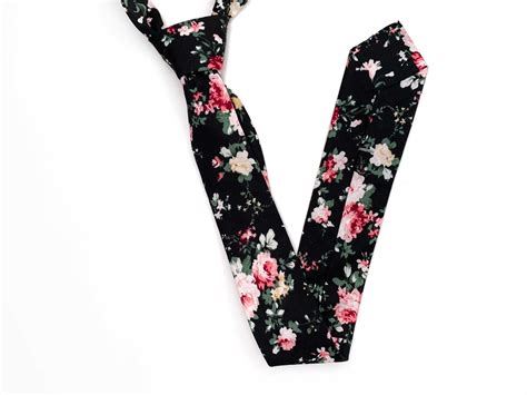 Black Floral Neckties Skinny Tie Wedding Ties Fo Groom And Etsy