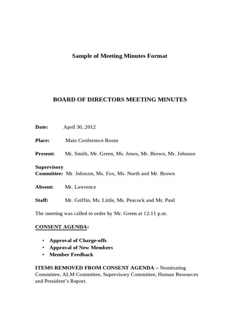 board meeting minutes template   templates