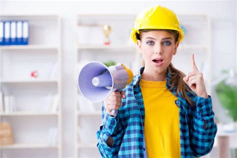 The Angry Building Supervisor With Megaphone Stock Image Image Of