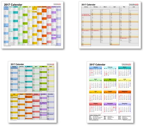 2017 Calendar With Federal Holidays And Excelpdfword Templates