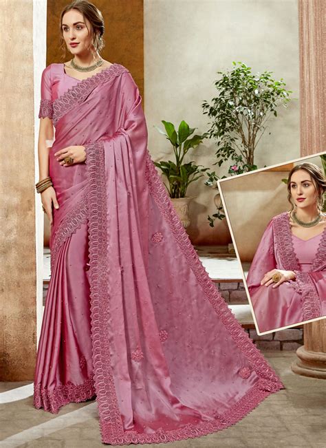 Shop Satin Silk Classic Designer Saree In Hot Pink Online 144293 New Arrivals