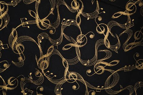 Metallic Gold Musical Notes Fabric On Black Timeless Treasures