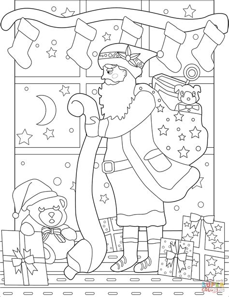 Santa with His List coloring page | Free Printable Coloring Pages