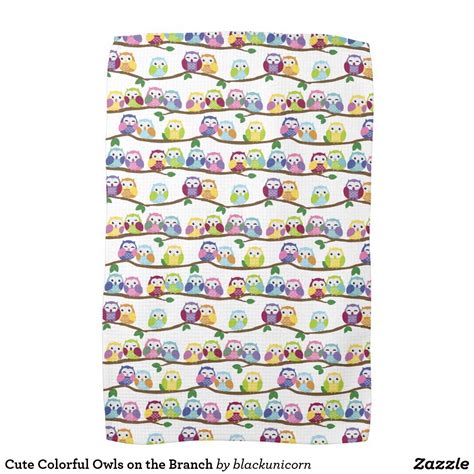 Cute Colorful Owls On The Branch Kitchen Towel Colorful