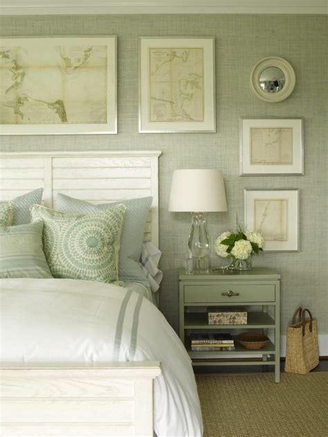 By applying sage green in bedroom's walls your sleep will be sound and comfort. Love these colors (gray, pale moss green, cream, white ...