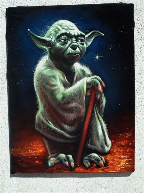 Yoda Star Wars Original Oil Painting On Black Velvet By Santos Llam